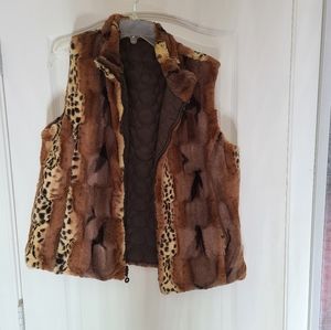 Faux fur animal print womans vest